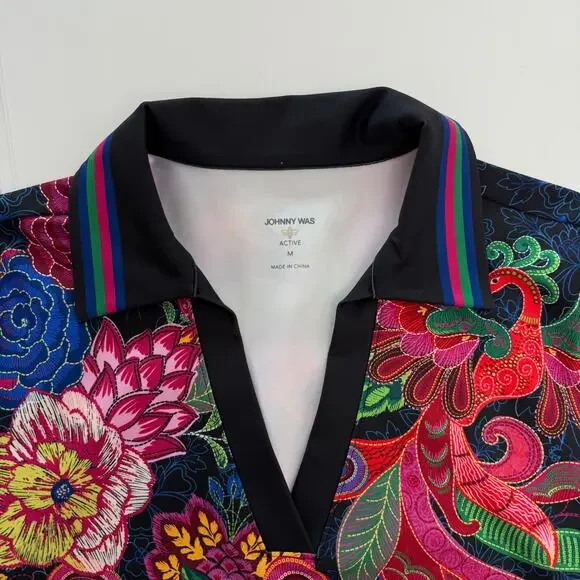 Johnny Was Bee Active Polo Top T-Shirt Short Sleeve Multi-Color Print M - Picture 7 of 8